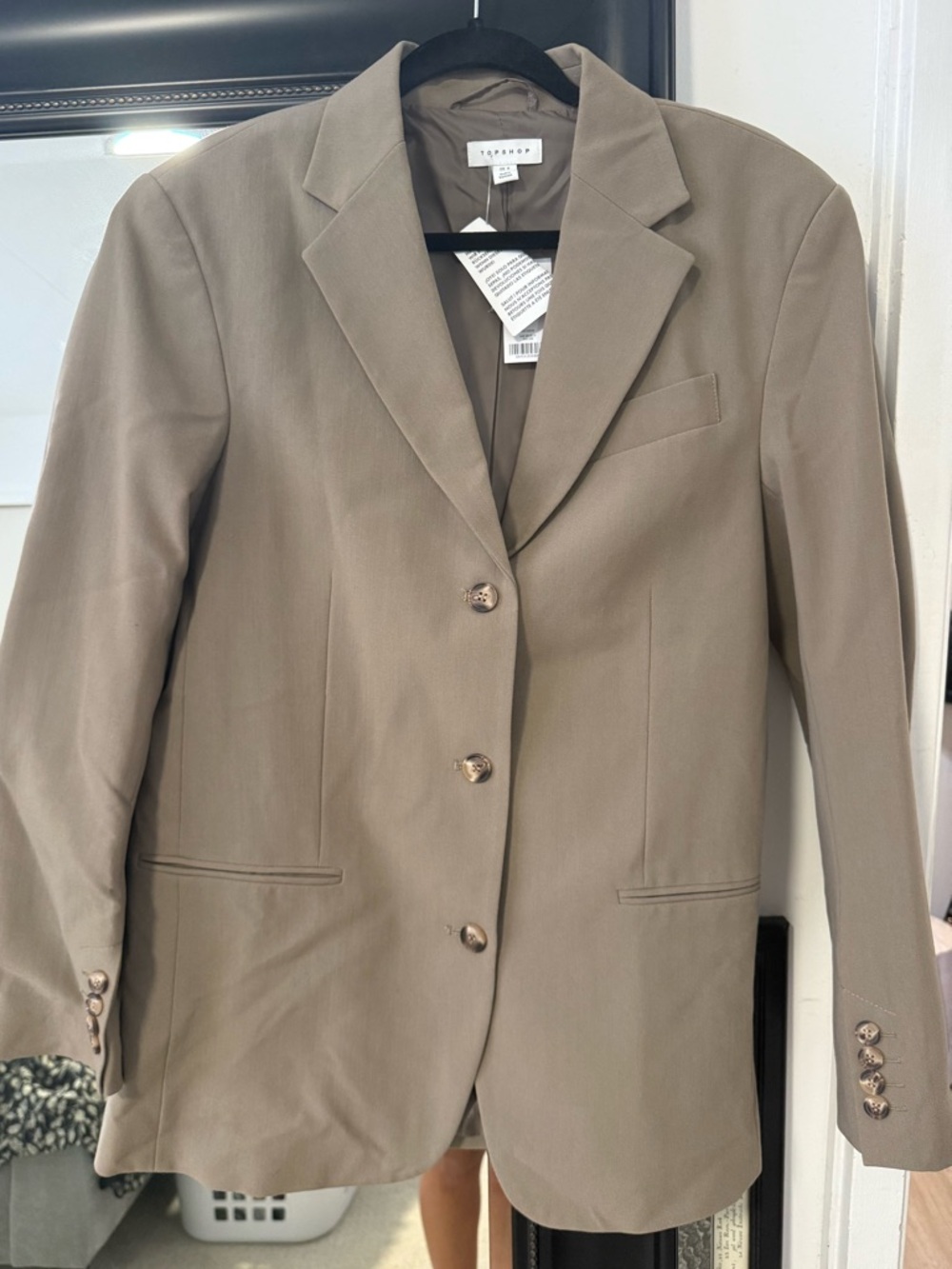 Topshop Women's Taupe Oversized Blazer Jacket